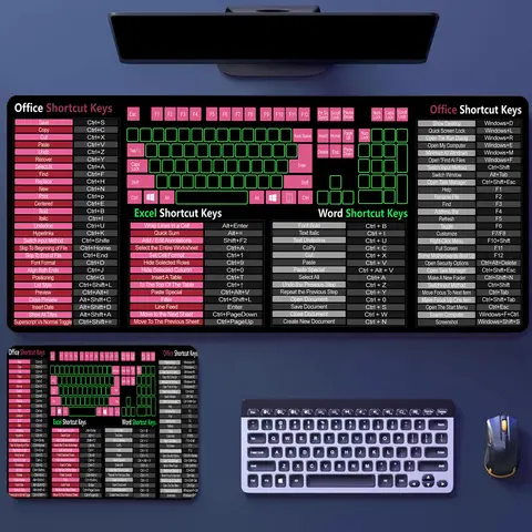 Excel Word 단축키 마우스 패드 영어 스페인어 프랑스어 한국어 포르투갈 러시아어 80x30cm 포함 사무용 대형 사무실 데스크 매트