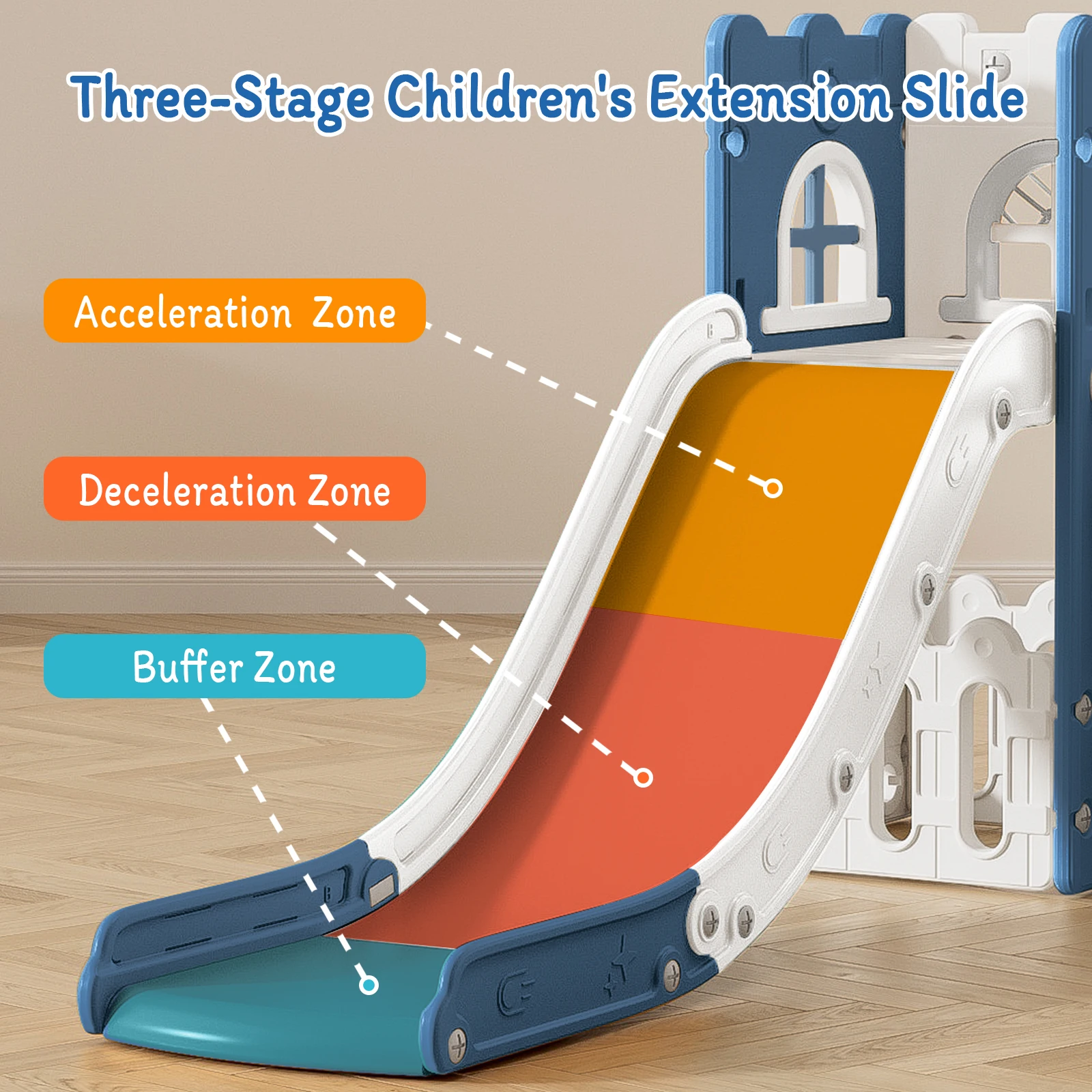 Glissière d'intérieur en forme de L pour enfants, panier de basket-ball et télescope, toboggan pour bébé, intérieur et extérieur, tout-petits 1-3, 6 en 1