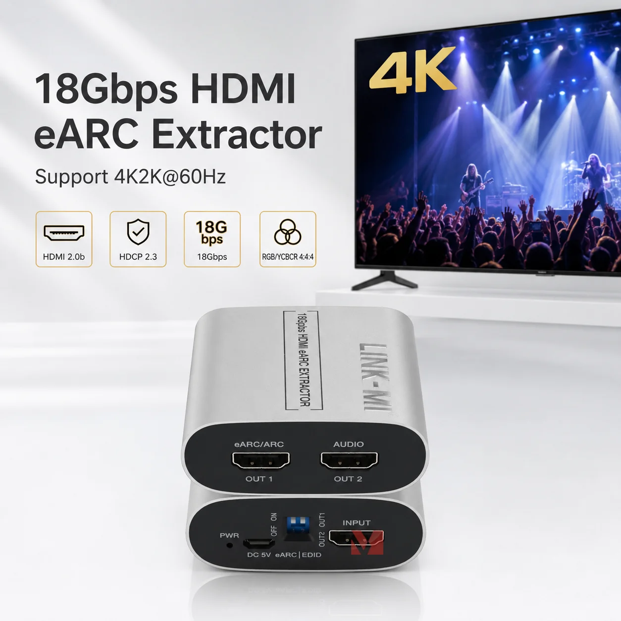 4K60Hz HDMI 2.0b EARC Extractor HDMI Audio Extractor with Dolby Atmos DTSX Support CEC EDID HDCP 2.3 HDR Pass-through 18Gbps