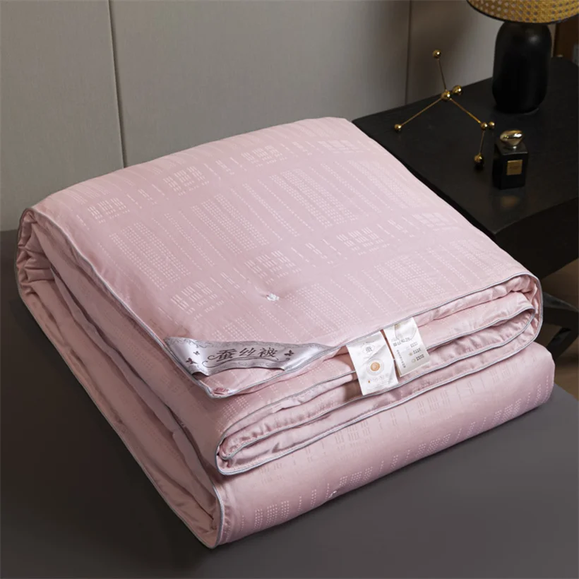100% Long-strand Mulberry Silk Comforter Jacquard Cotton Shell Natural Silk Filled Duvet All Season Soft Breathable Silk Quilt
