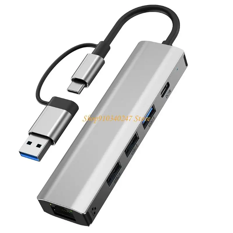Q22A USB+TYPE C HUB محول محطة إرساء المحور 100 ميجابت في الثانية/1000 ميغابت في الثانية RJ45 محول Ethernet #1