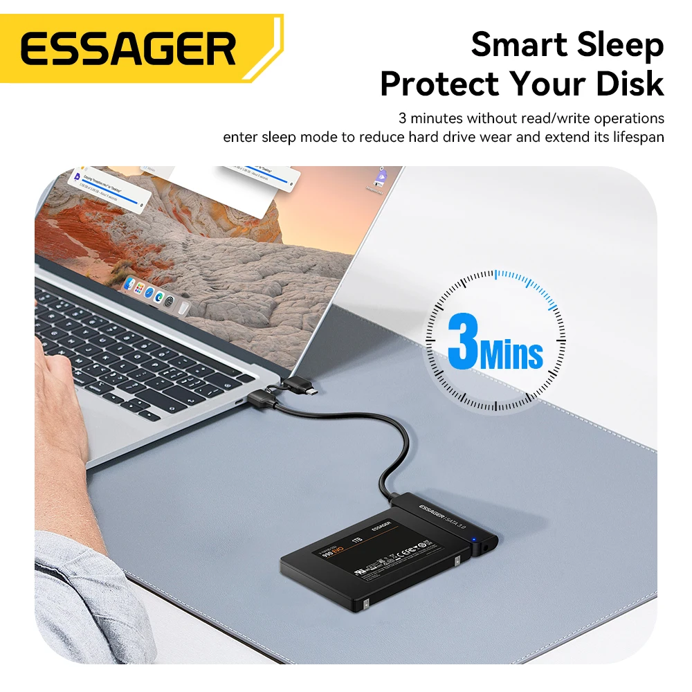 Essager 2 في 1 SATA إلى USB 3.0/Type-C محول USB-C USB3.0 محول القرص الصلب لمحرك الأقراص الصلبة SSD الخارجي 2.5 بوصة للكمبيوتر الشخصي