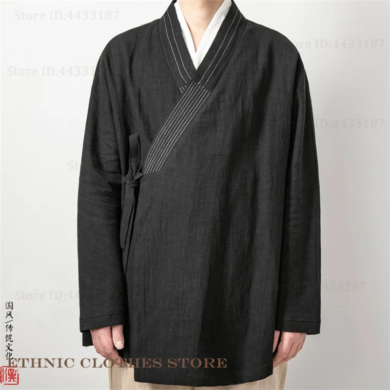 

Oversize Male Japanese Kimono Cardigan Gown Yukata Haori Chinese Style Cotton Linen Hanfu Jacket Shirt Loose Casual Coat 4XL