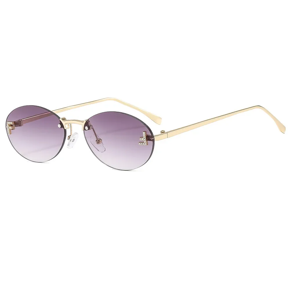 CCspace Luxus Marke Design Randlose Sonnenbrille Frauen Oval Retro Kleine Größe Metall Suneyeglass Im Freien Casual Urlaub Uv400 # 300371 4