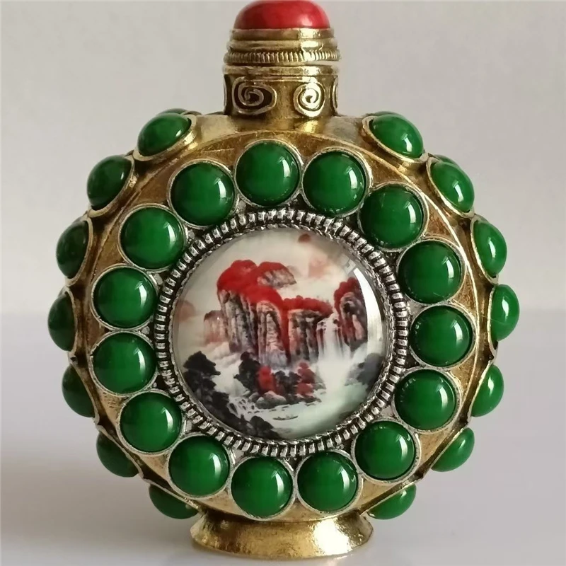 Retro crafts, antique bronze scenic snuff bottles, mini accessories, home and office decorations, auspicious accessories