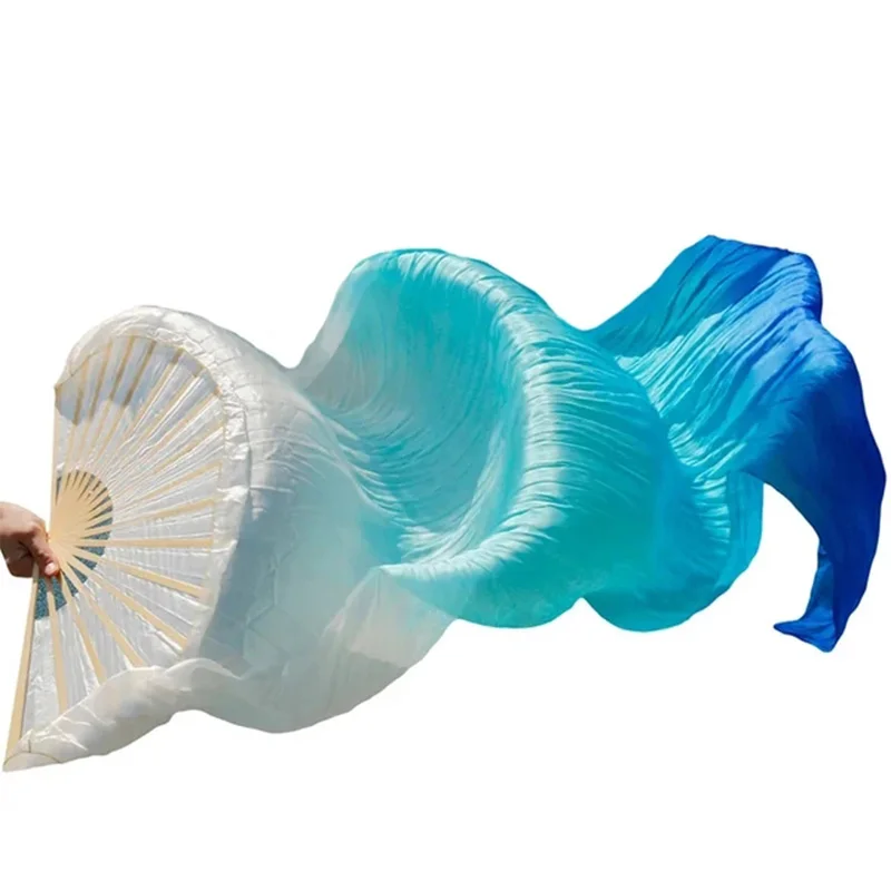 150cm Length Hot Sell Ms.Belly Dancing Fan Gradient Long Color Fan Practice Dancer Props Fan Chinese Silk Dance Imitation 1piece