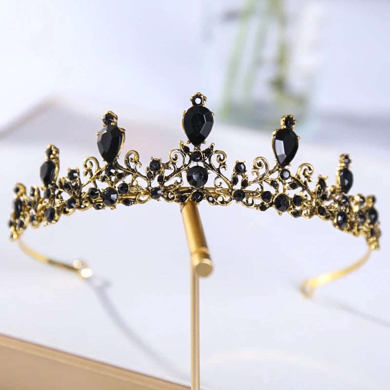 

Bride's crown fashion gold headband black crystal noble temperament crown wedding simple headdress Halloween holiday women's jew