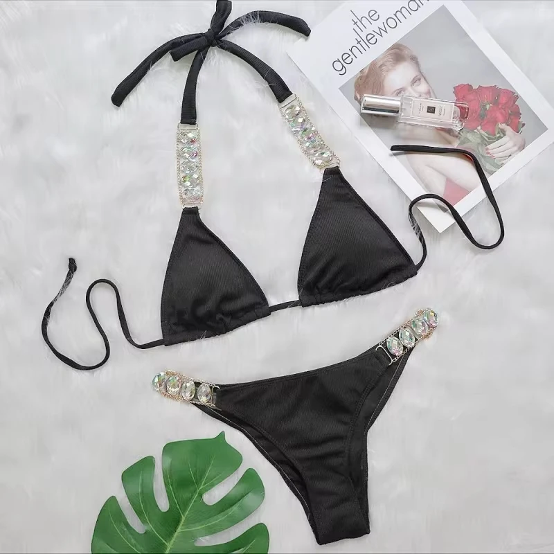Bikini Two-Piece Tie Swimsuit Sexy Metal Chain Accessory Swimwear