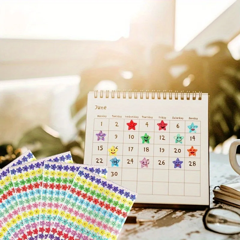 1500/3000pcs Shiny Star Stickers Multiple Cartoon Expression Designs Suitable Student Rewards Behavior Charts Teacher Supplies