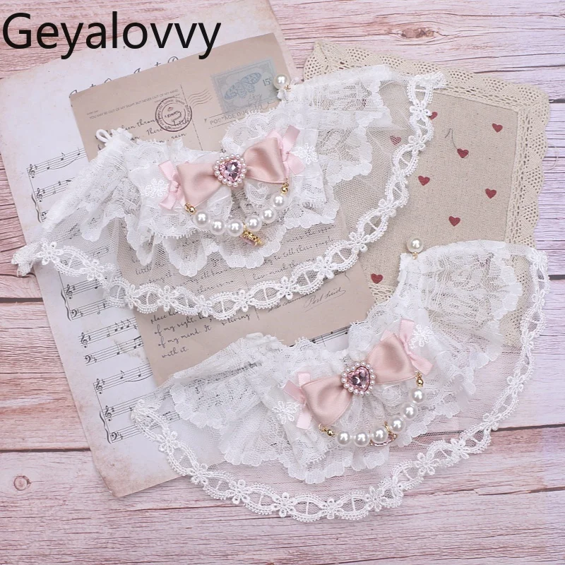 Penghangat Lengan Wanita Gaya Jepang Femme Manis dan Lucu Sehelai Kain Di Atas Wanita Aksesori Lolita Lengan Tangan Renda Pita untuk Anak Perempuan