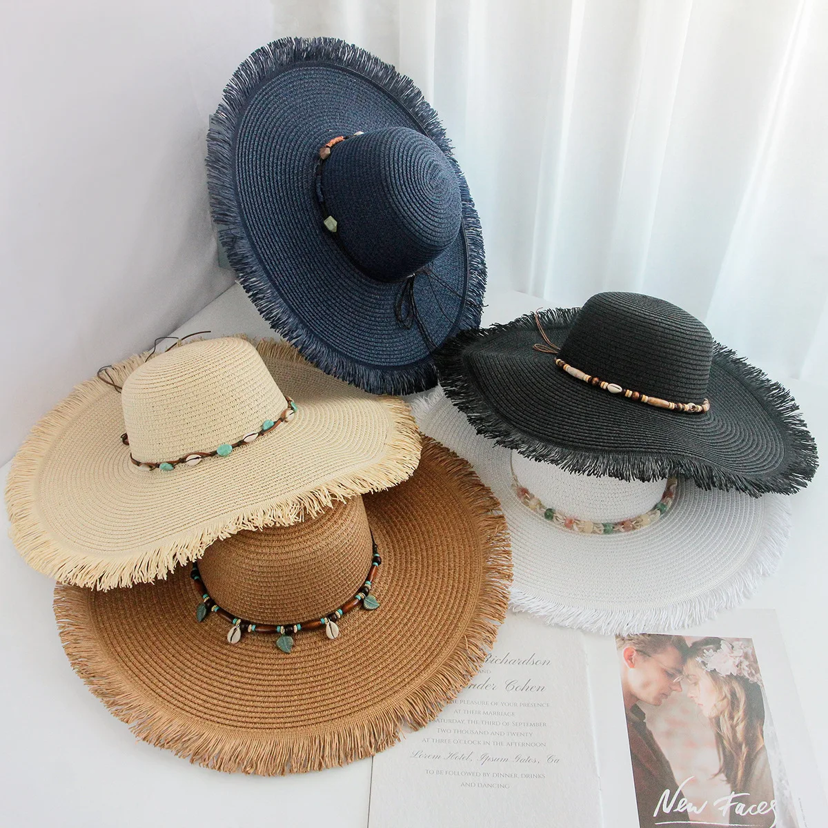 

personalization sun hat Oversized Straw Hat For Women Wide Brim Summer Sun Hat female jazz top hat Paper Beach Hat Fashion