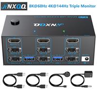 HDMI+2 Displayport KVM Switch 3 Monitors 2 Computers,4K@144Hz Triple Monitor KVM Switch for 2 PC 3 Monitor with 4 USB 3.0 Ports