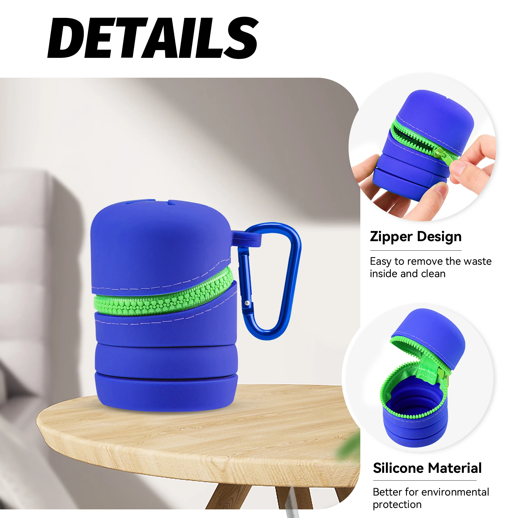 Składane silikonowe pudełka na muchy z zamkiem błyskawicznym Przenośny wielofunkcyjny kosz na śmieci Akcesoria wędkarskie z karabińczykami