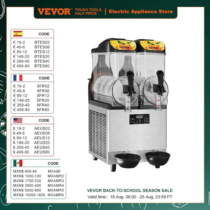 

VEVOR Commercial Slushy Machine 24L/6.4Gal Stainless Steel Margarita Smoothie Frozen Drink Maker 100Cup Wine Smoothies Maker