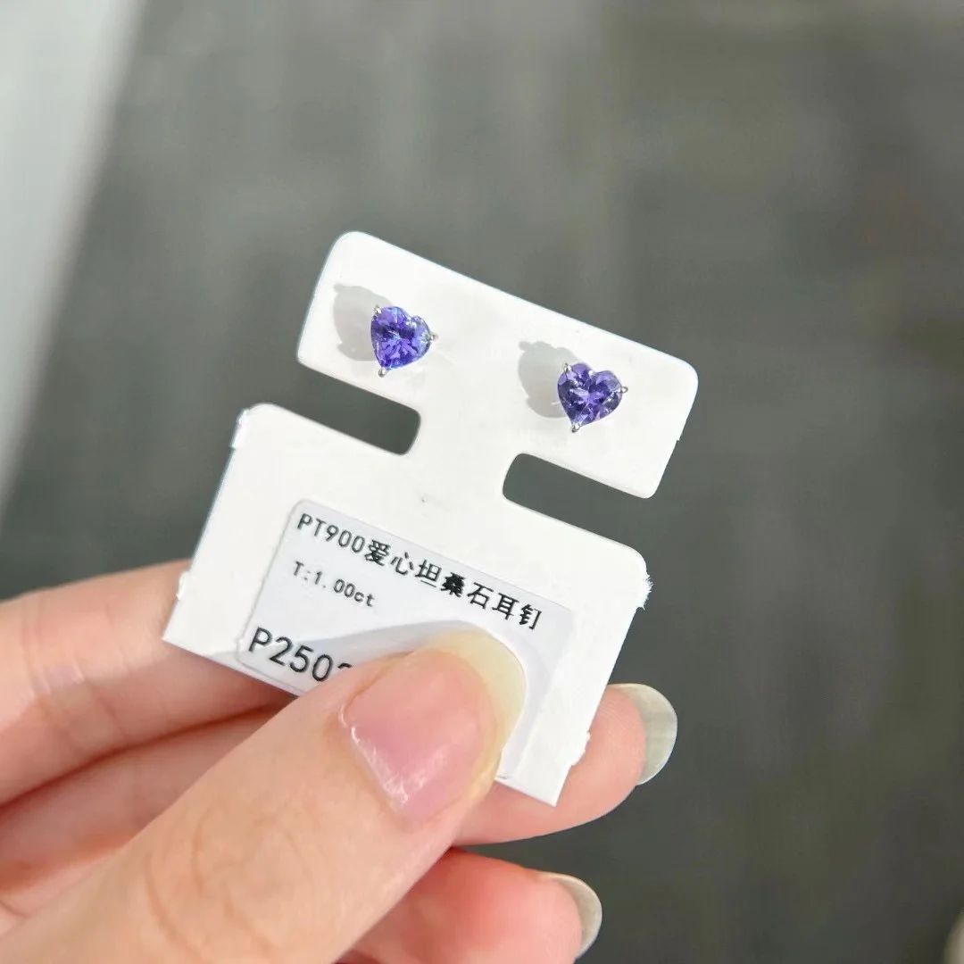 

Luxury Timeless Fine Jewelry Real Platinum PT900 1carat Heart Shape Natural Tanzanite Ear Stud 1ct Gemstone Tanzanite Jewellery