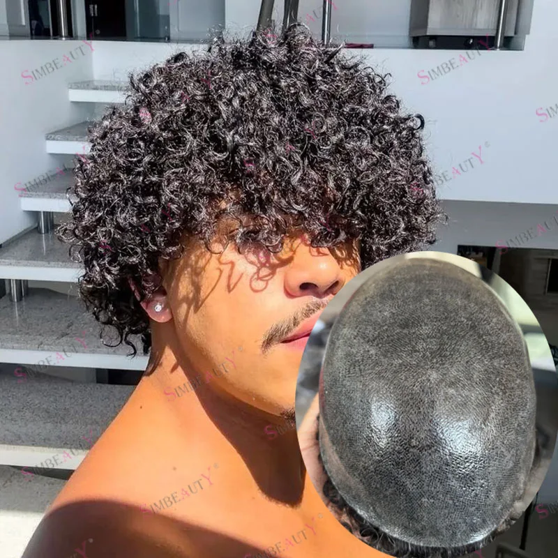 Peluca de Cabello Humano 100% Afro Rizado, Duradera, de 6 Pulgadas de Largo, Base de PU Inyectado de 0.1mm, Línea de Cabello Natural, Color Negro 1B40 Gris para Hombres