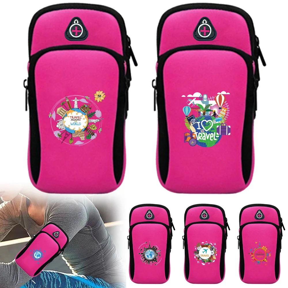 Large Capacity Sports Running Bag Double Layer Travel Print Sundries Storage Bag Adjustable Arm Band Bags Cycling Gym Phone Bags