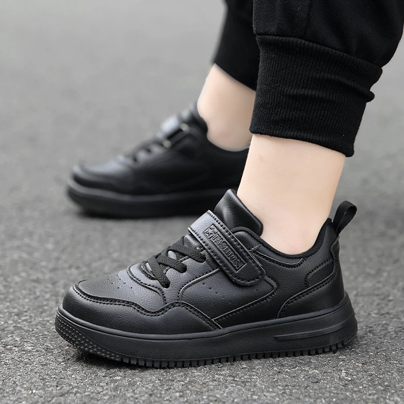 Kinder Sneaker Jungen Freizeitschuhe Schwarz Leder Flache Studenten Wanderschuhe Rutschfeste Mädchen Leichte Sport Tennisschuhe – Detail 16