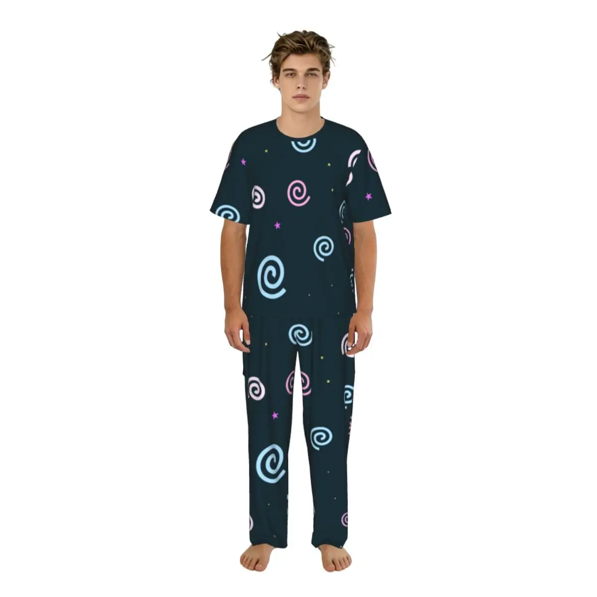 

Men Pajamas Set Stars And Clouds Short Sleeve Spring Summer Lounge Sleepwear Male Nightwear