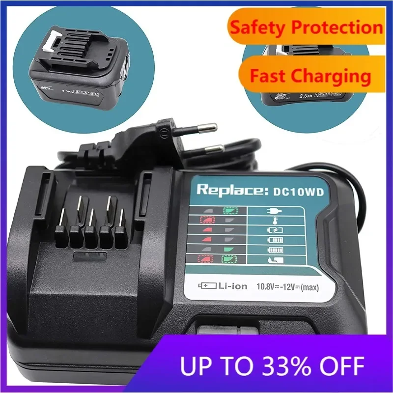 Fast Lithium Battery Charger for Makita DC10WD / DC10SB / DC10WC / BL1015 / BL1016 / BL1021B / BL1041B 10.8V 12V LED Charger