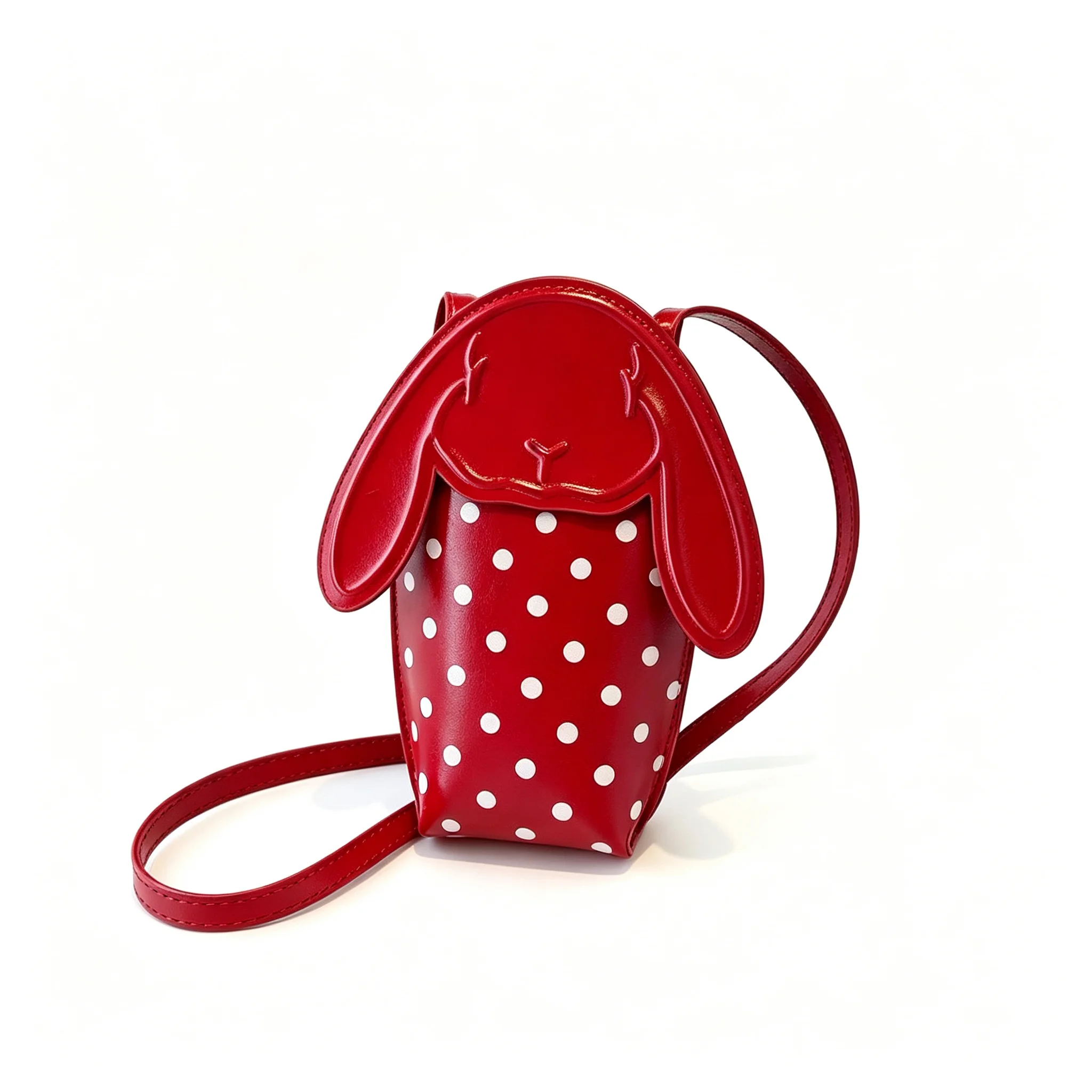 Black White Red Pink Cute Rabbit Bunny Ears Polka Dot Mini Crossbody Phone Bag PU Patent Leather Shoulder Purse for Women Girls