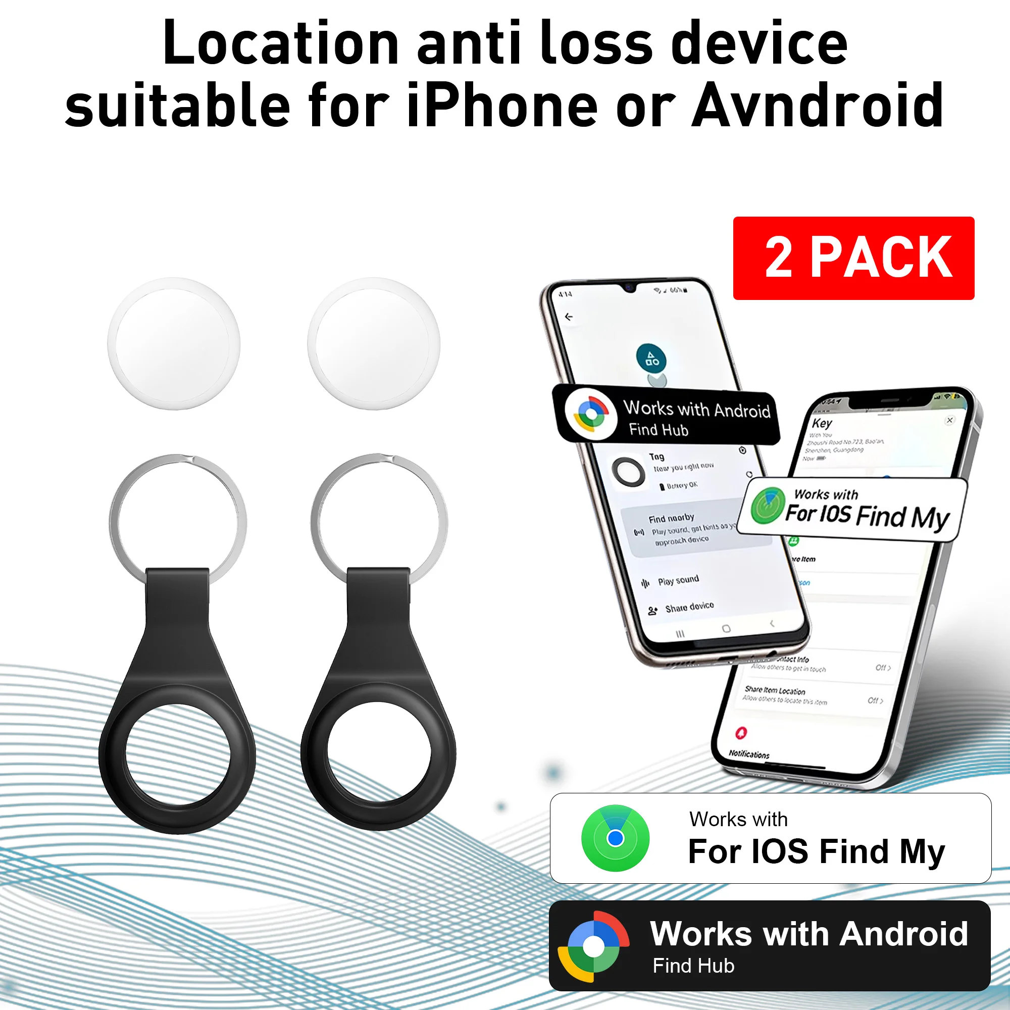 2Pcs Dual-System GPS Tracker Smart Bluetooth Portable Real-Time Locator for Android iOS Global Positioning Device