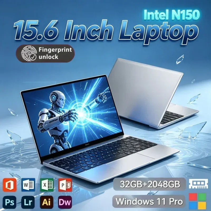 2026 15.6 Inch Laptop Intel N150 Windows 11 32GB RAM 2TB SSD Light‑weight Notebook For Daily Archive Processing Leisure