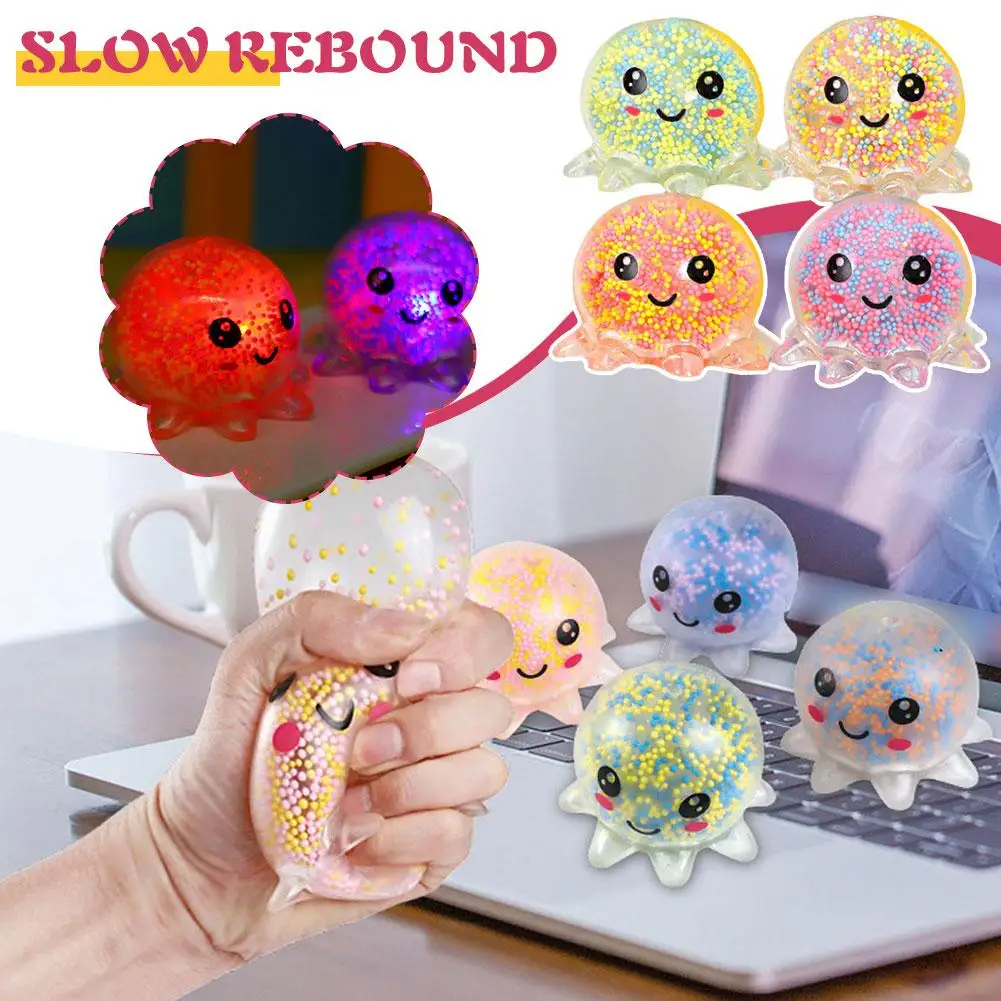 

Cute Octopus Fidget Toy With Led Glowing Animal Sensory Toys Ball Squeeze Relief Decompression Vent Colorful Soft Stress G7t7