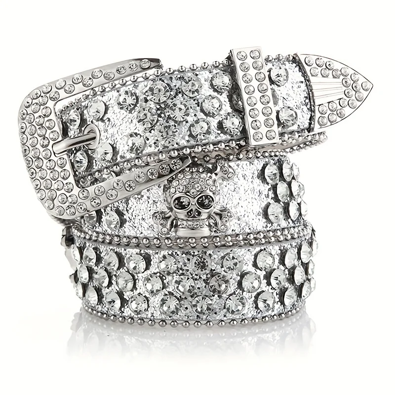 

Гламурный ремень из искусственной кожи, украшенный стразами: идеальный аксессуар в западном стиле для джинсов Y2K!