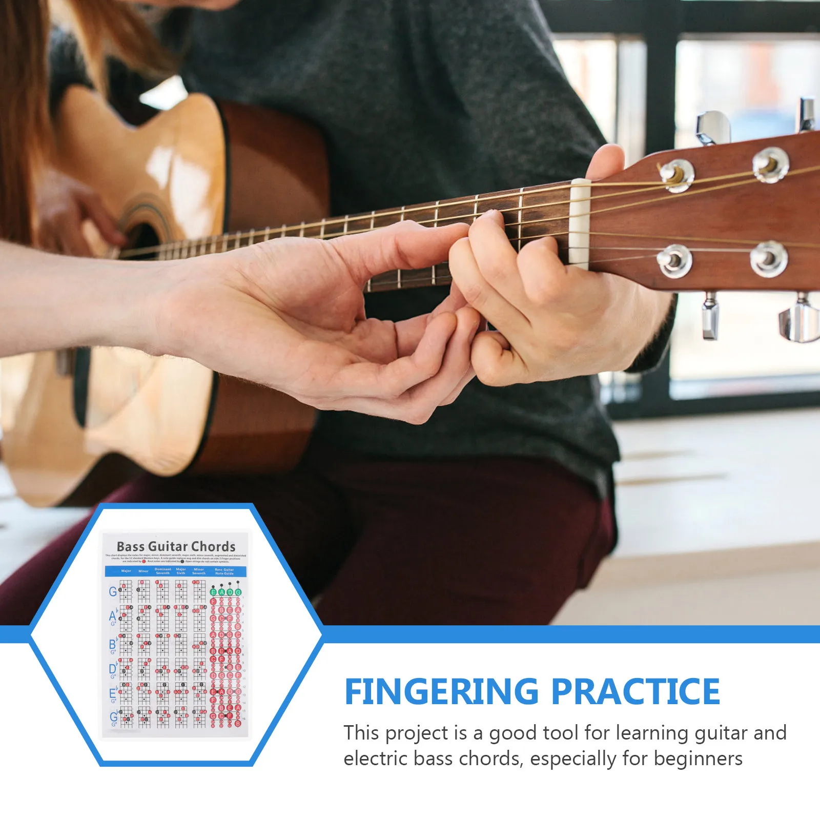 

1pc Guitar Chord Chart High-Quality Practice Tool For Beginners Electric Bass Learning Guide Finger Diagram Reference Poster