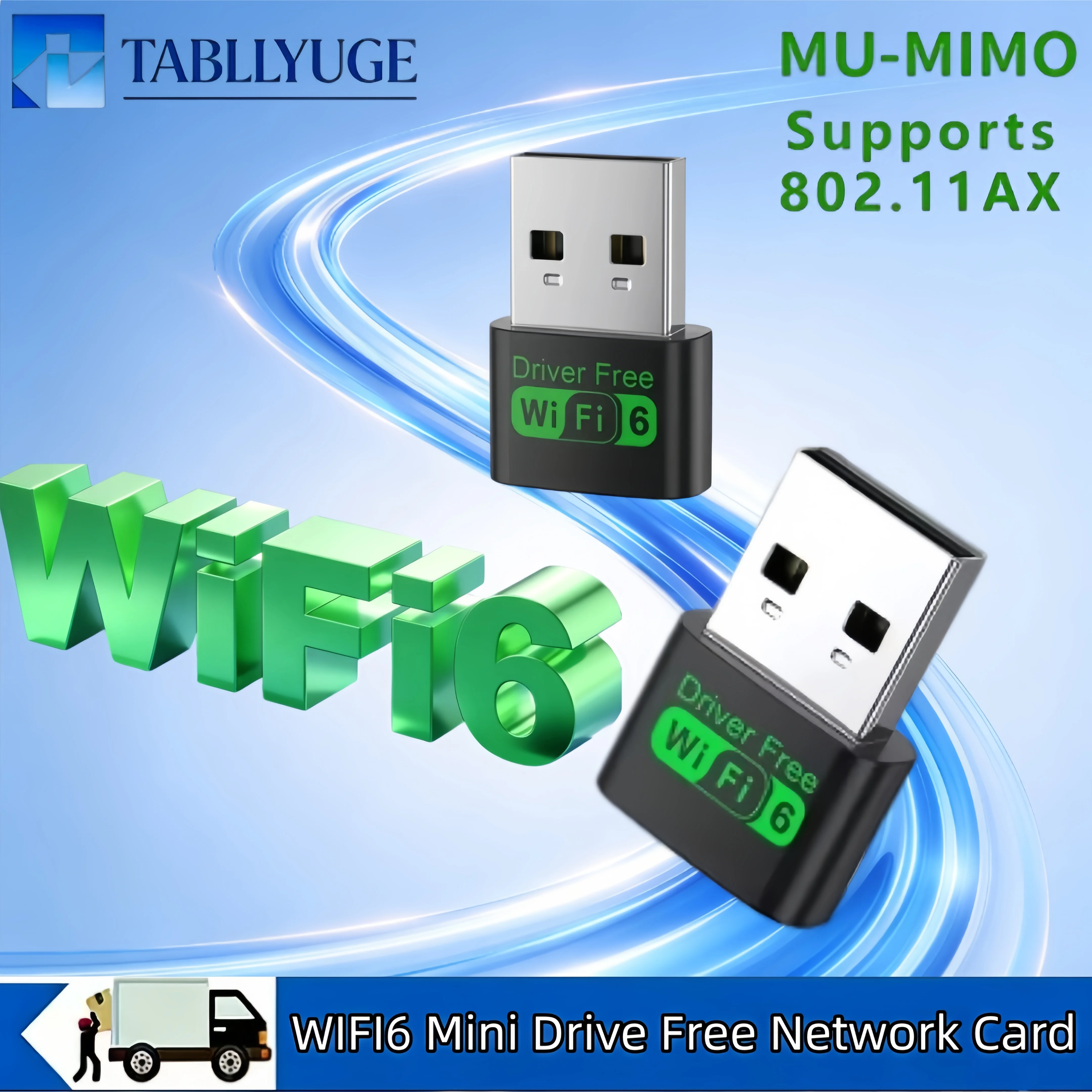 WiFi6 USB Wireless Adapter 2.4G Band WiFi Receiver Driver Free 802.11ax MU-MIMO OFDMA Adapter Suitable for Desktop and Laptop