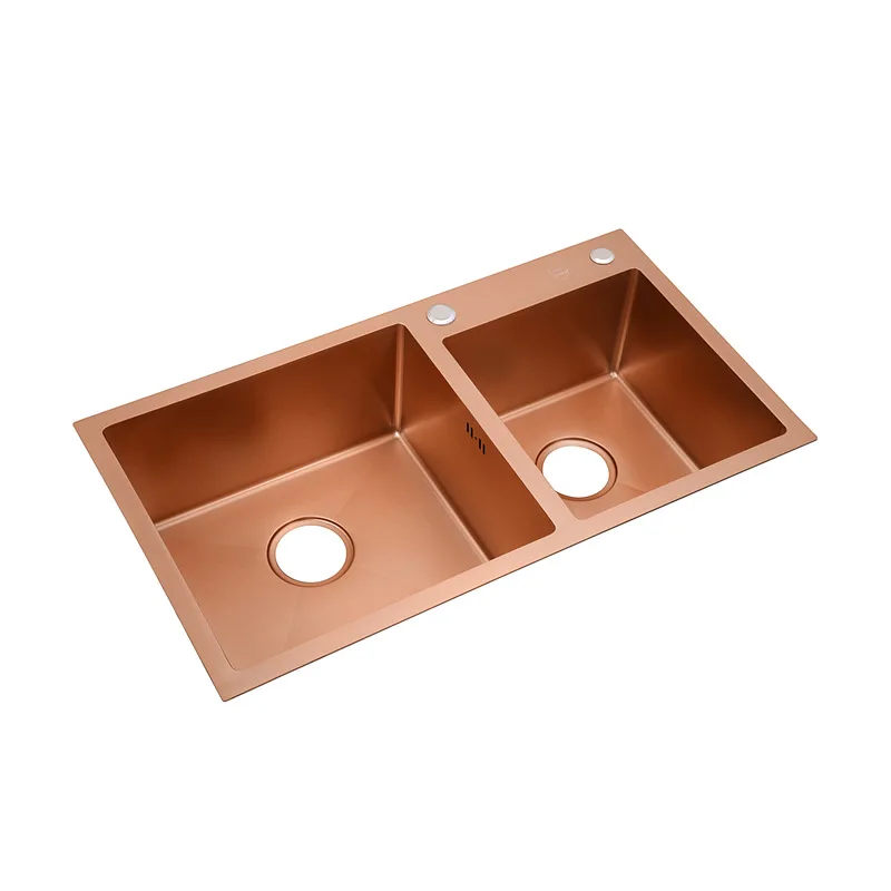 Lavello Nano in oro rosa in acciaio inossidabile a doppia fessura lavello per lavabo da cucina addensato manuale per uso domestico