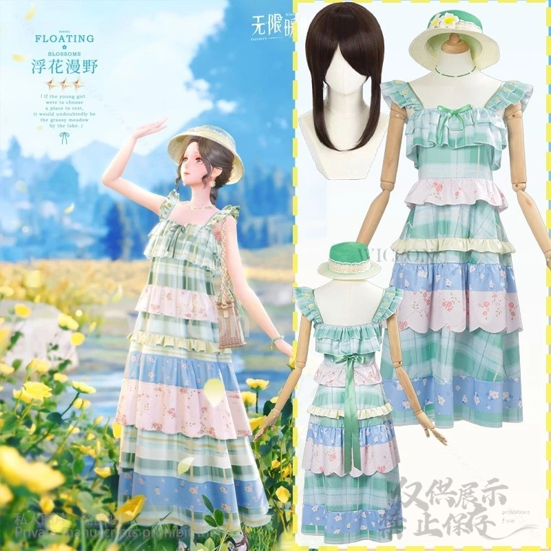 Аниме игра Infinity Nikki косплей костюм для девочек летнее платье на бретельках с цветочным принтом без рукавов многослойный торт Лолита богемный индивидуальный заказ