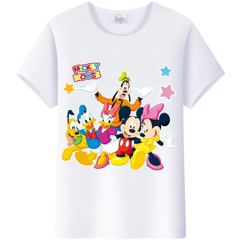 Kawaii Disney Cartoon Tees Mickey Mouse Friends Woman 2024 Summer Tops Family Plus Size T-Shirts White Men Clothes Sweet Blouses