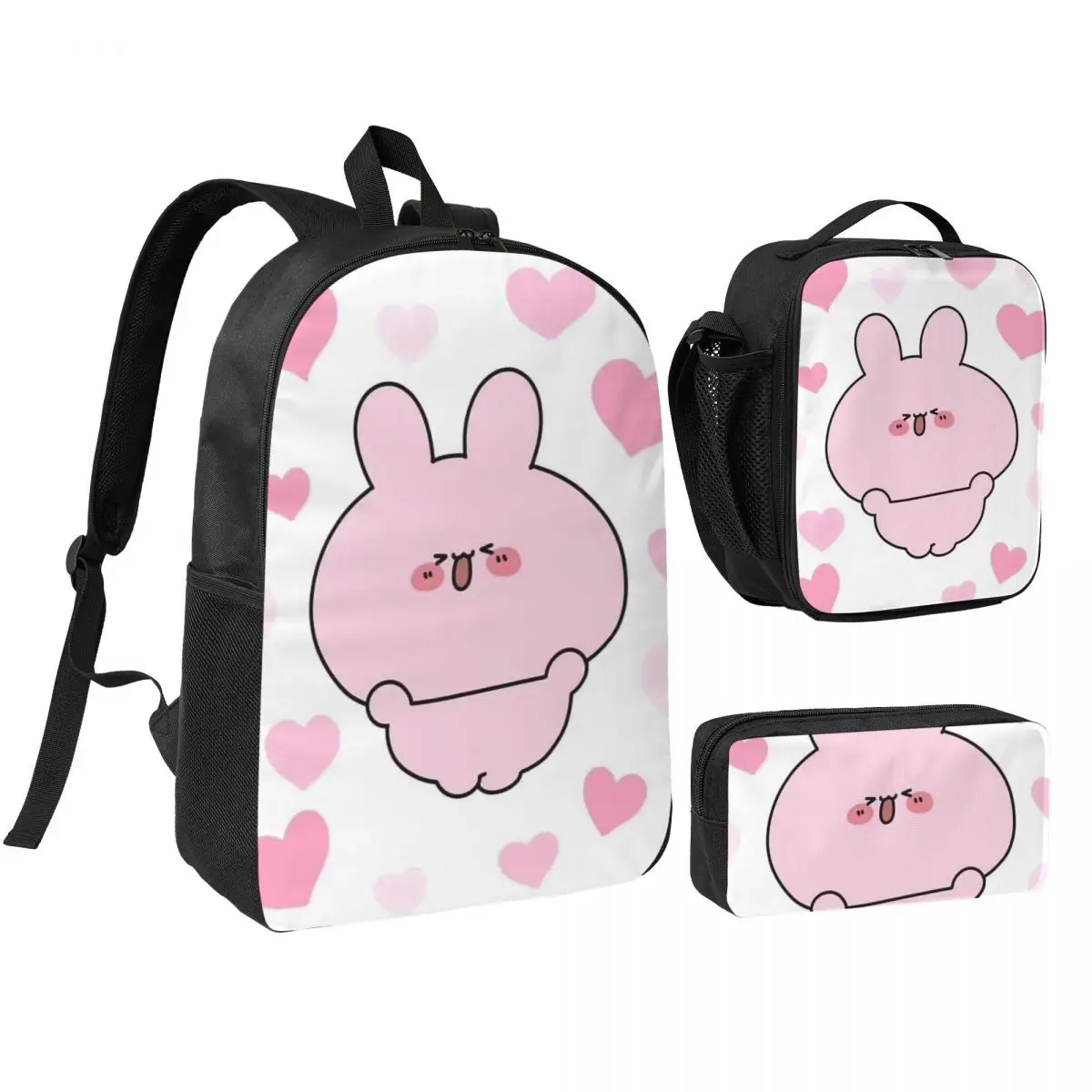

Fun Asamimichaan Cute Asamimi Backpack Student BookBag School Bag Shoulder Bags 3ps Insulated Lunch Bag Pencil Case