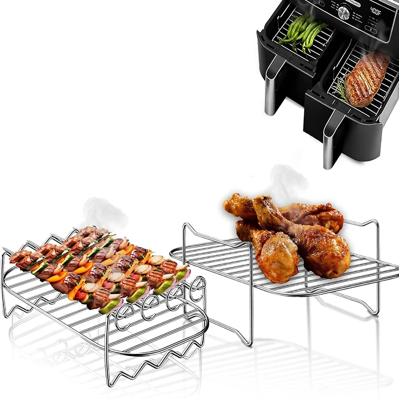 Air Fryer Baking Rack Air Fryer Stainless Steel Holder BBQ Rack Air Fryer Rack Compatible with Ninja Air Fryer Dual Drawers
