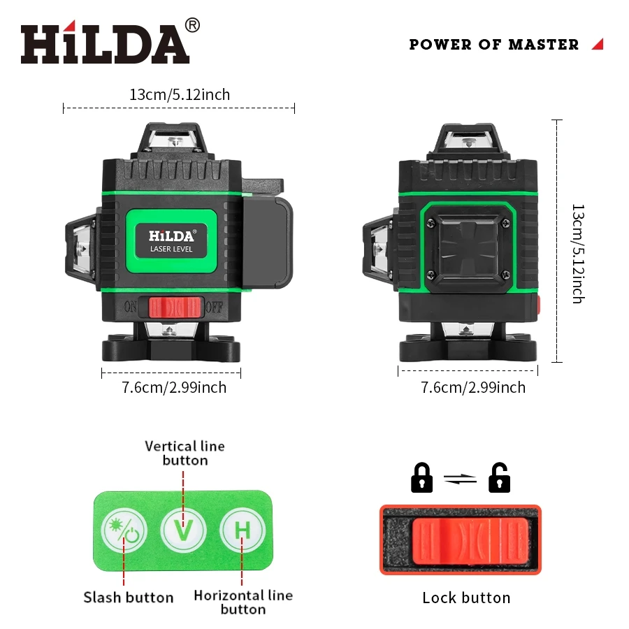 HILDA 4D Laser Level Green 12/16 Lines  Self-Leveling 360 Horizontal And Vertical Super Powerful Laser level