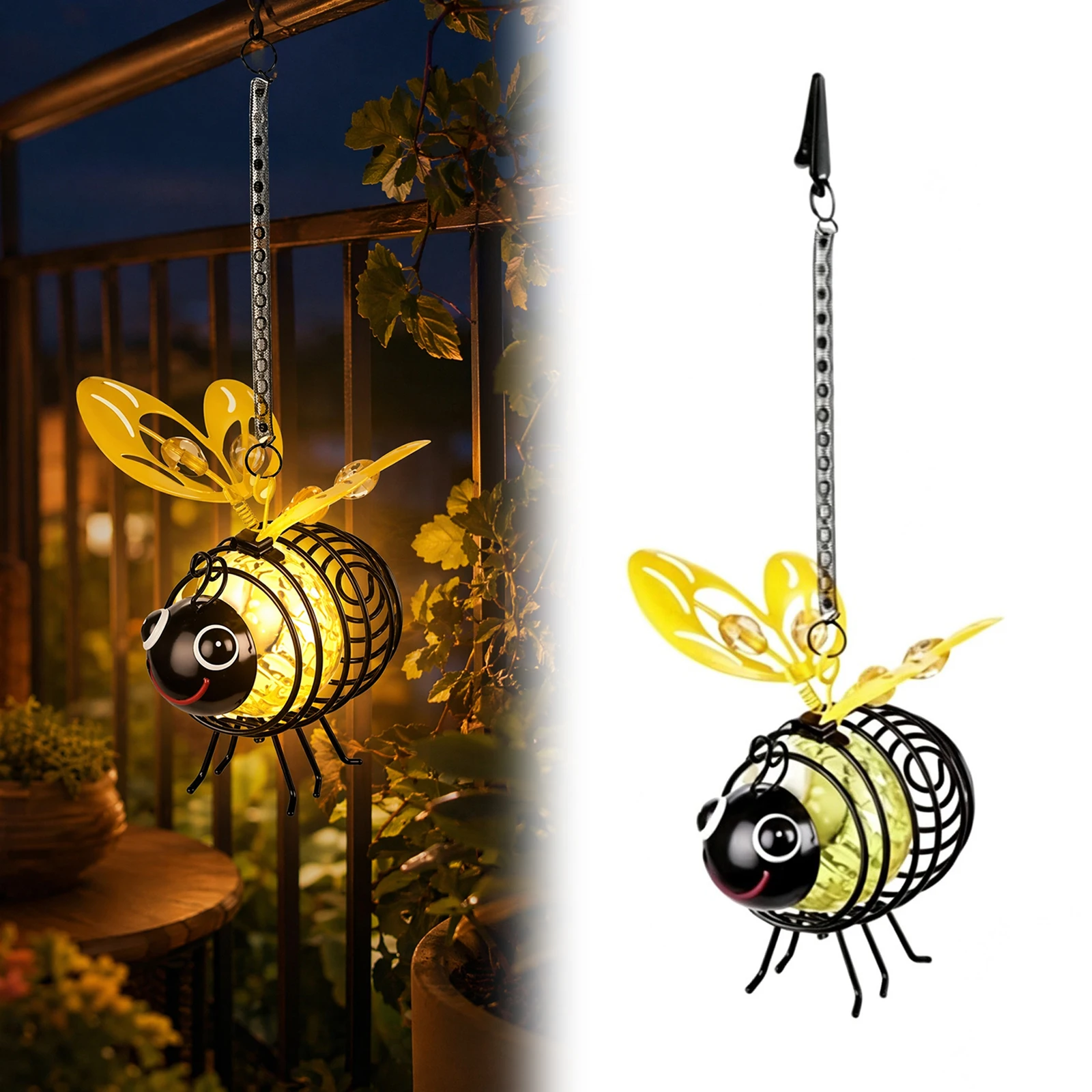 Yard Lighting Decor - Hanging Metal Bees Lantern Energy-Saving Self-Illuminating