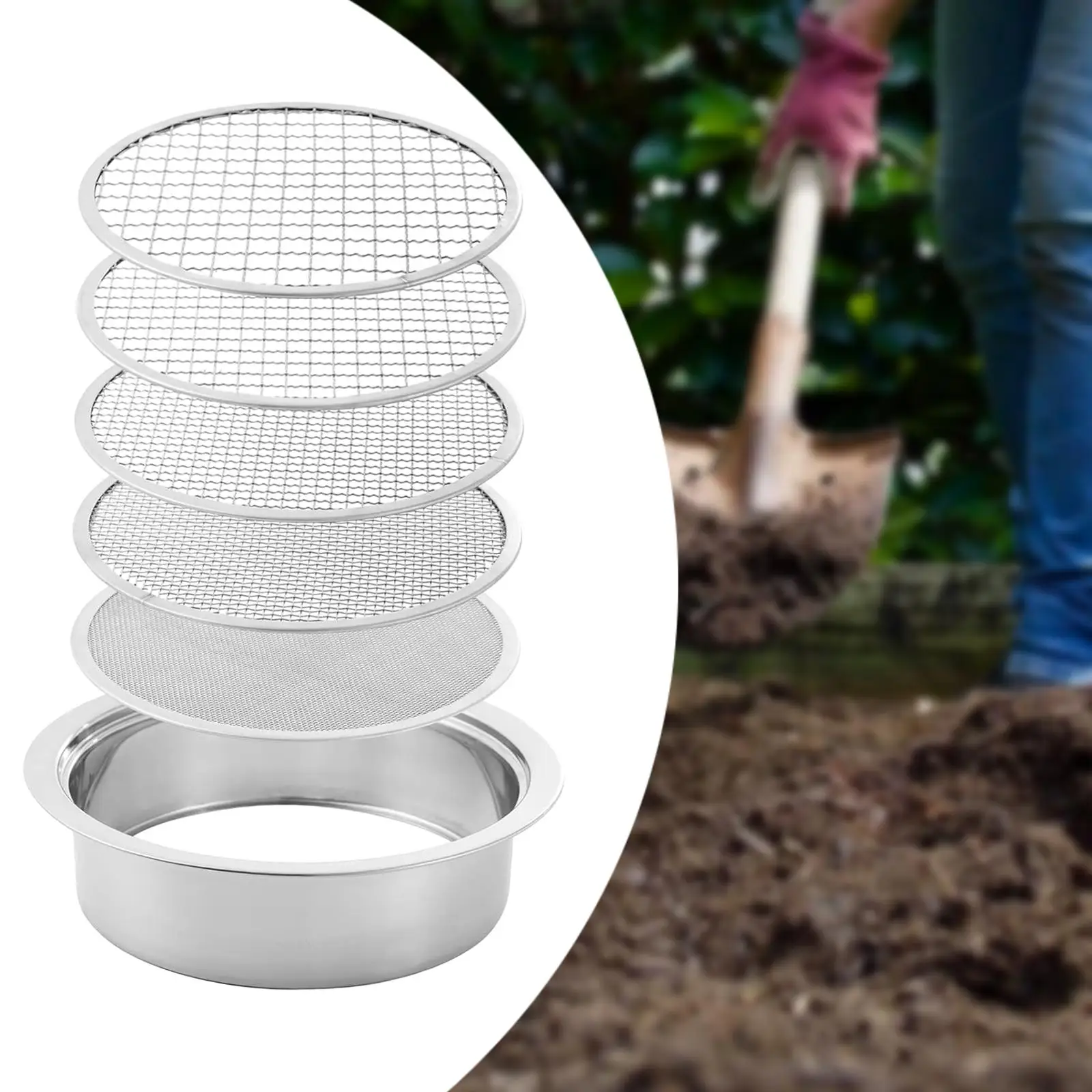 

Soil Sifter Stainless Steel Mix Soil Filter 5 Sieve Mesh Filter Sizes Stackable Soil Sieve Set for Dirt Rock Bonsai Sand Compost