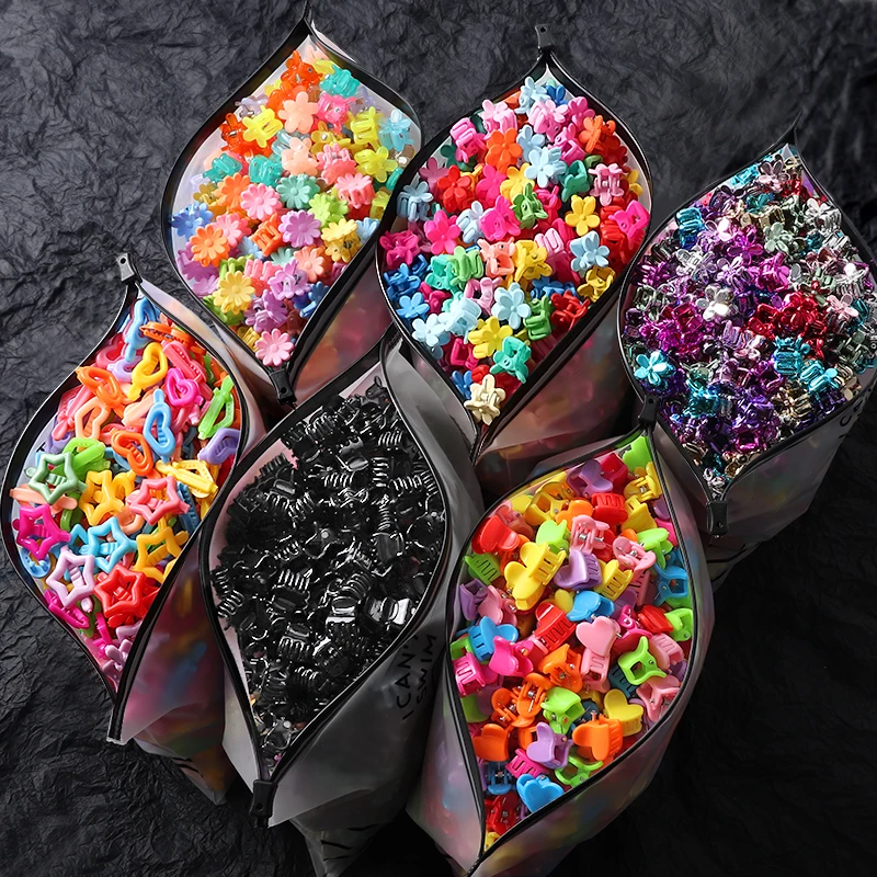 

100PCS Pack Wholesale Frosted Candy Color Small Ornament Clips Hair Claw Clips For Women Hair Accessories Mini Hairpins