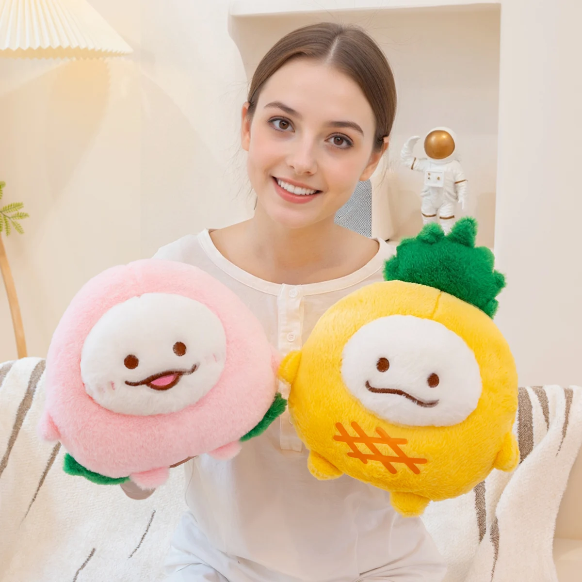 دمية فاكهة ناعمة ولطيفة ومبتكرة، لعبة أناناس، دمية خوخ محشوة، هدية عيد ميلاد، لعبة تفاعلية للمنزل