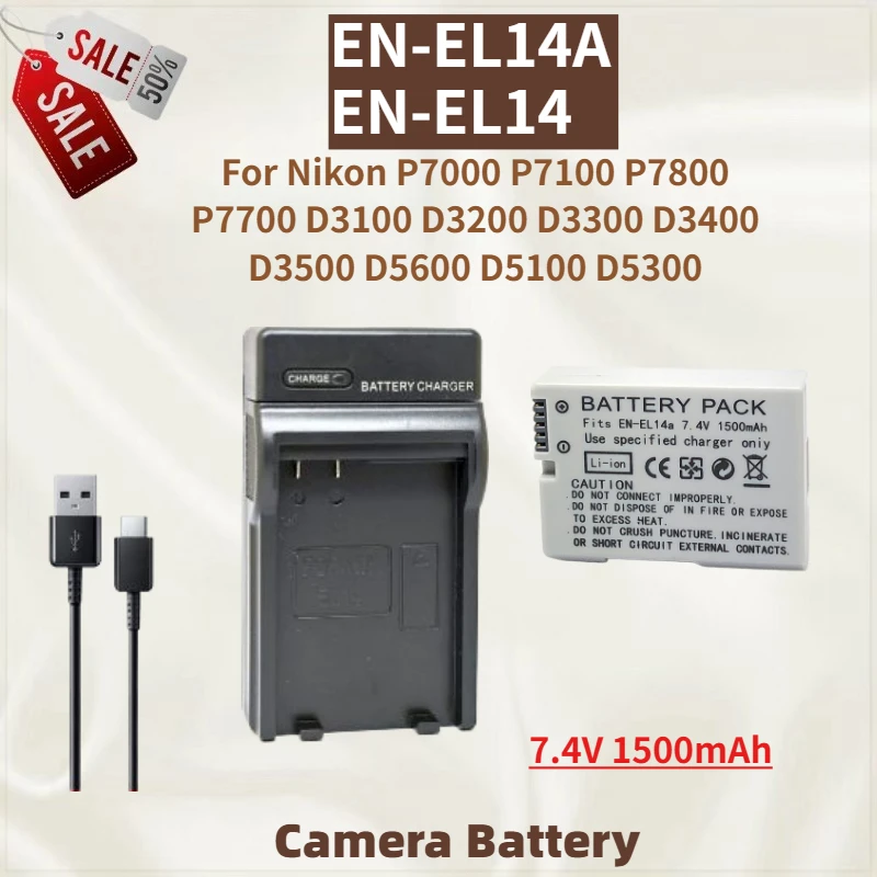 

High Quality EN-EL14A Replacement Camera Battery 7.4V 1500mAh For Nikon D3100 D3200 D3300 D3400 P7000 P7100 P7800 P7700 New