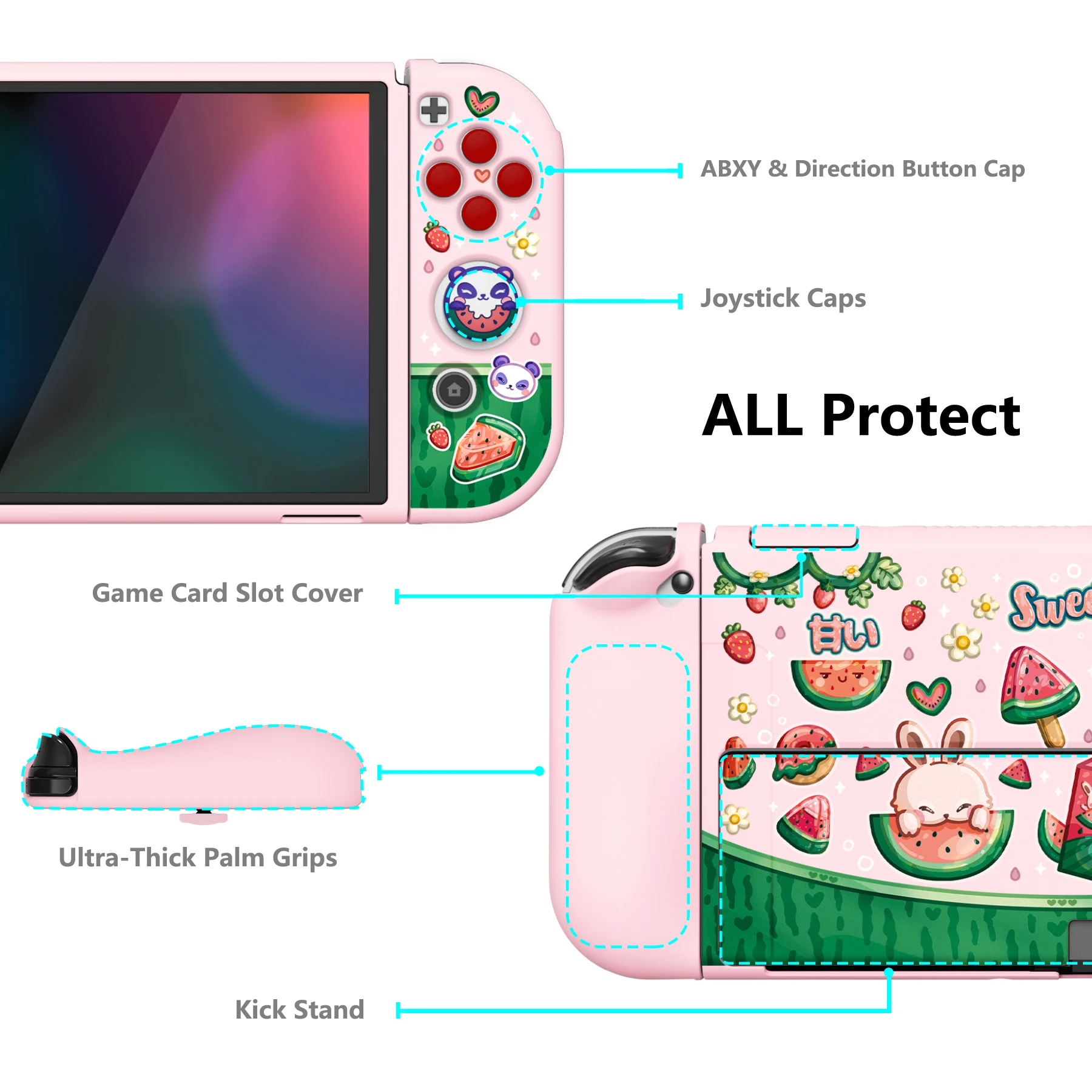 PlayVital ZealProtect Soft Protective Case for Nintendo Switch OLED Protector with Thumb Grips - Pink Sweet Series