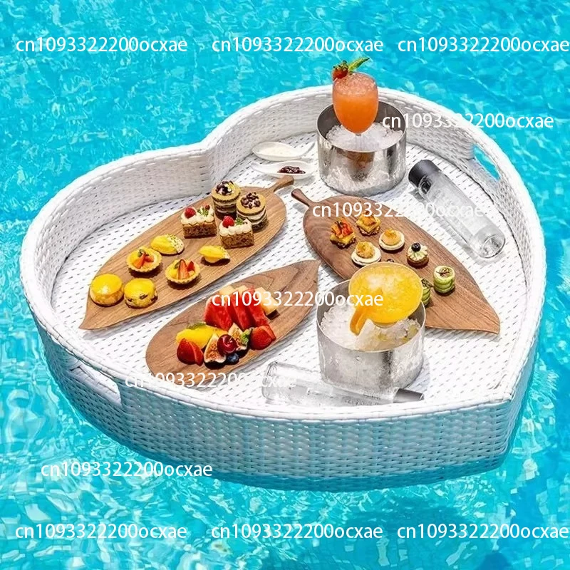 Swimming Pool Hot Spring Floating Tray, Fruit Drink Floating Tray, Floating Basket Made of Woven Bamboo for Dining