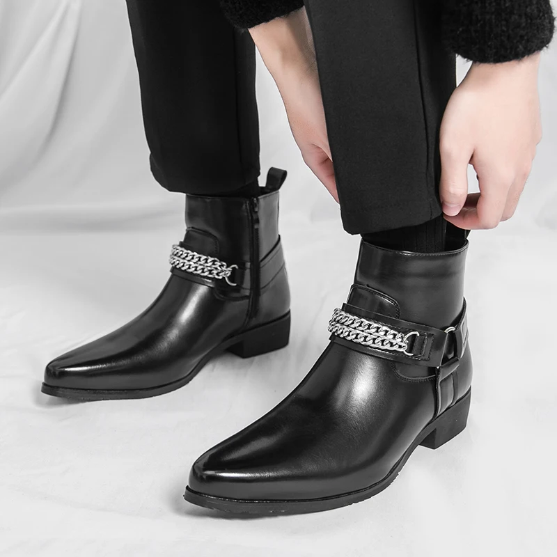 Autumn High-top Leather Shoes Man Trendy British Chelsea Boots for Men Fashionable Leather Boots Business Casual Men's Boots