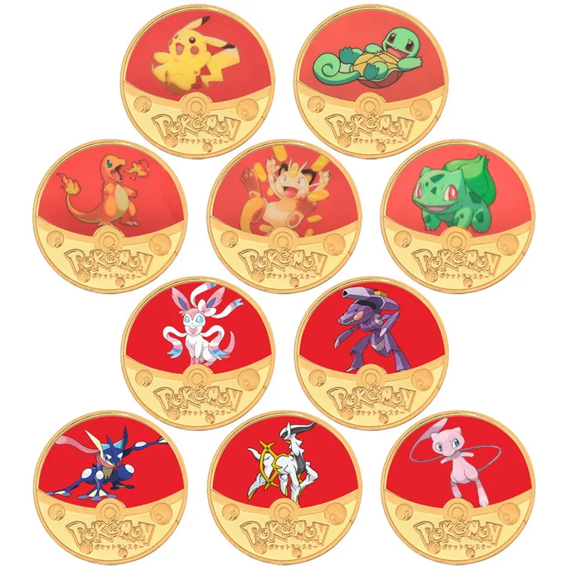 Pokemon Commemorative Coin Handsome Mewtwo Greninja Kawaii Pikachu Mew Genesect Exquisite Anime Collect Gifts Toys Send Stent