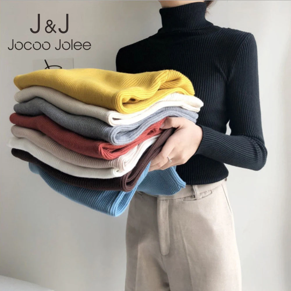 Jocoo Jolee Autumn Winter Turtleneck Sweater for Women Elegant Harajuku Slim Pullover Knitting Tops Casual Solid Jumpers