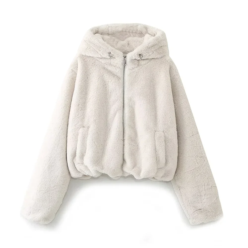 

ZARF2024 autumn and winter new women's clothing fashion temperament artificial fur effect hooded jacket jacket