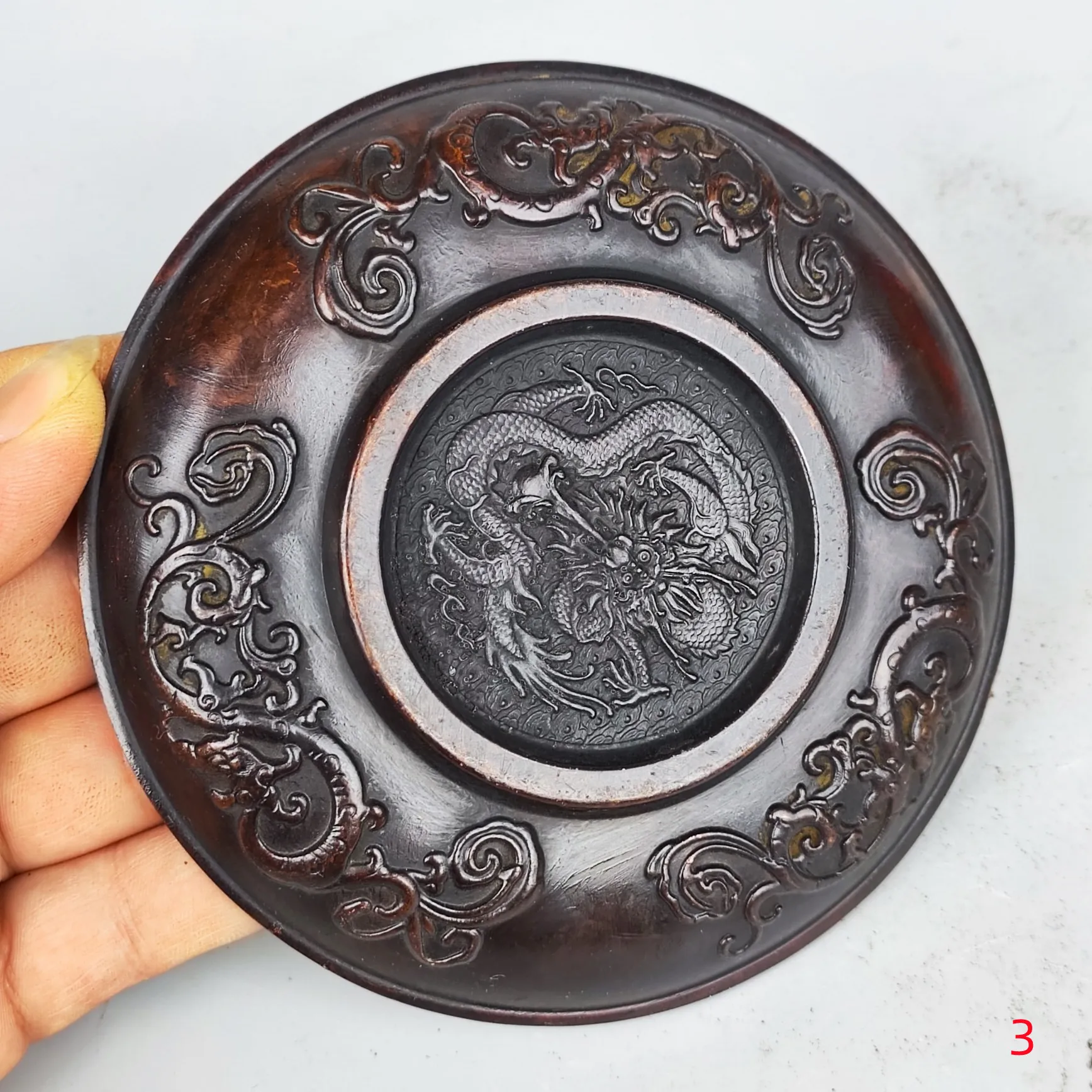 Round Metal Tray Chinese Retro Decorative Plate Storage Plate Dessert Plate Nut Fruit Cake Bronze Tray Snack Kitchen Plate