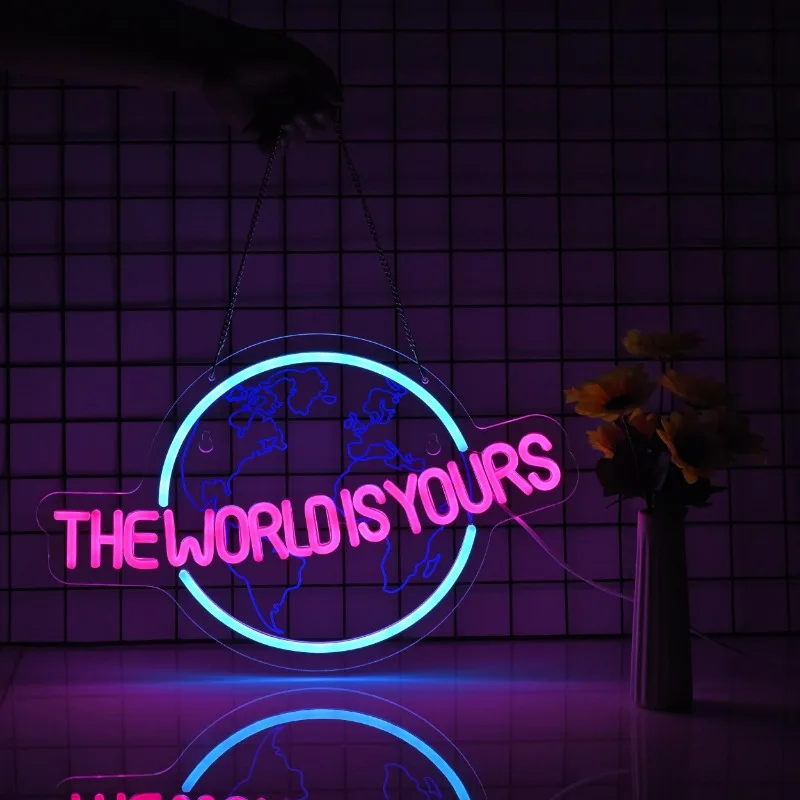 The World is Yours letrero de neón para decoración de pared, interruptor de luz LED regulable, arte de pared de luz fría, accesorios de dormitorio, fiesta, vacaciones